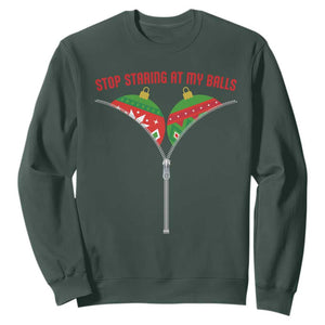 Funny Dirty Christmas Sweatshirt Stop Staring At My Balls TS14 Dark Forest Green Print Your Wear