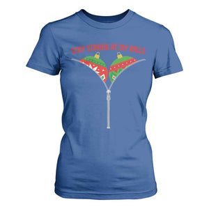 Funny Dirty Christmas T Shirt For Women Stop Staring At My Balls TS14 Royal Blue Print Your Wear