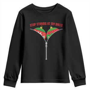 Funny Dirty Christmas Youth Sweatshirt Stop Staring At My Balls TS14 Black Print Your Wear
