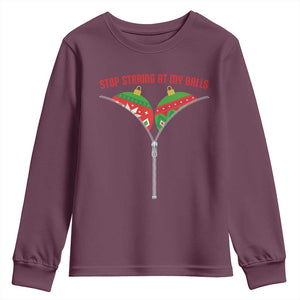 Funny Dirty Christmas Youth Sweatshirt Stop Staring At My Balls TS14 Maroon Print Your Wear