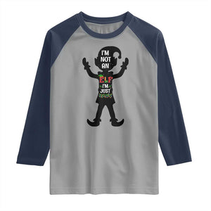 Funny Christmas Matching Family Raglan Shirt I Am Not An Elf Im Just Short TS14 Sport Gray Navy Print Your Wear