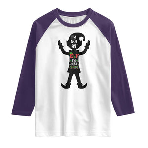 Funny Christmas Matching Family Raglan Shirt I Am Not An Elf Im Just Short TS14 White Purple Print Your Wear