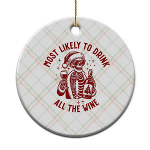 Funny Skeleton Xmas Ceramic Ornament Most Likely To Drink All The Wine TS14 1pc Christmas Plaid Print Your Wear