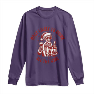 Funny Skeleton Christmas Long Sleeve Shirt Most Likely To Drink All The Wine TS14 Purple Print Your Wear