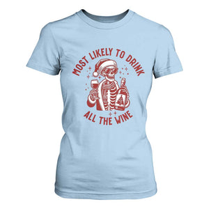 Funny Skeleton Christmas T Shirt For Women Most Likely To Drink All The Wine TS14 Light Blue Print Your Wear