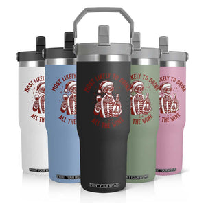 Funny Skeleton Christmas Flip Straw Tumbler Most Likely To Drink All The Wine TS14 Print Your Wear