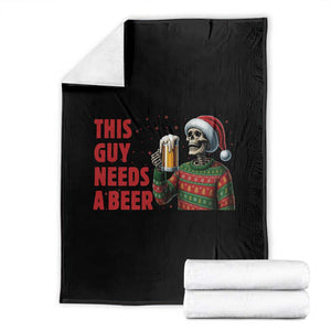 Funny Skeleton Beer Christmas Throw Blanket This Guy Needs A Beer TS14 Black Print Your Wear