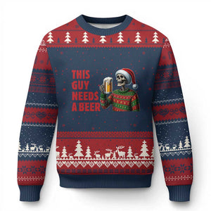 Funny Skeleton Beer Xmas Ugly Christmas Sweater This Guy Needs A Beer TS14 Navy Red Print Your Wear