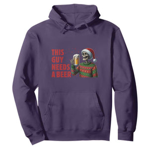 Funny Skeleton Beer Christmas Hoodie This Guy Needs A Beer TS14 Purple Print Your Wear