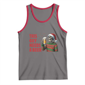Funny Skeleton Beer Christmas Tank Top This Guy Needs A Beer TS14 Deep Heather Red Print Your Wear