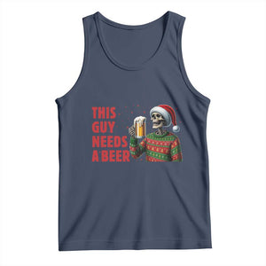 Funny Skeleton Beer Christmas Tank Top This Guy Needs A Beer TS14 Navy Print Your Wear