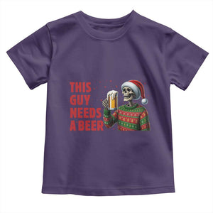 Funny Skeleton Beer Christmas Toddler T Shirt This Guy Needs A Beer TS14 Purple Print Your Wear