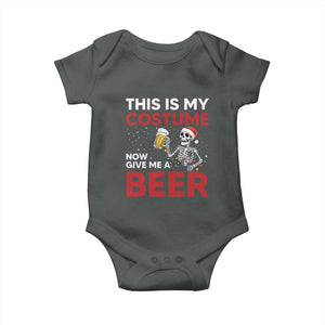 Funny Skeleton Beer Christmas Baby Onesie This Is My Costume Now Give Me A Beer TS14 Dark Heather Print Your Wear