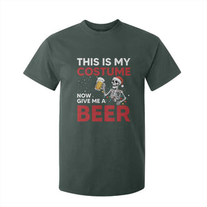Funny Skeleton Beer Christmas T Shirt For Kid This Is My Costume Now Give Me A Beer TS14 Dark Forest Green Print Your Wear