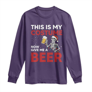 Funny Skeleton Beer Christmas Long Sleeve Shirt This Is My Costume Now Give Me A Beer TS14 Purple Print Your Wear