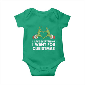 Funny Elf Hand Christmas Baby Onesie I Have Everything I Want For Christmas TS14 Irish Green Print Your Wear