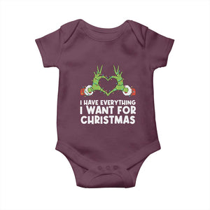 Funny Elf Hand Christmas Baby Onesie I Have Everything I Want For Christmas TS14 Maroon Print Your Wear