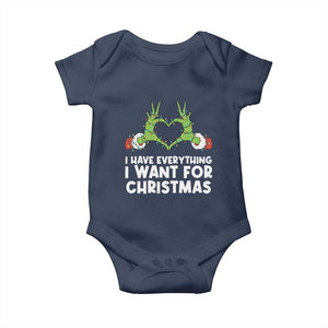 Funny Elf Hand Christmas Baby Onesie I Have Everything I Want For Christmas TS14 Navy Print Your Wear