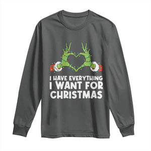 Funny Elf Hand Christmas Long Sleeve Shirt I Have Everything I Want For Christmas TS14 Dark Heather Print Your Wear