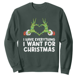 Funny Elf Hand Christmas Sweatshirt I Have Everything I Want For Christmas TS14 Dark Forest Green Print Your Wear