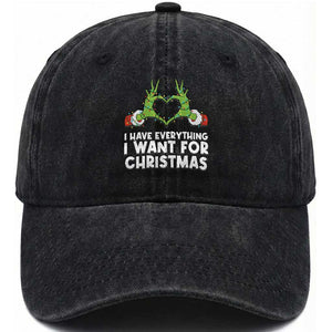 Funny Elf Hand Christmas Washed Cotton Baseball Cap I Have Everything I Want For Christmas TS14 Washed Cap Universal Fit Black Print Your Wear