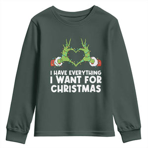 Funny Elf Hand Christmas Youth Sweatshirt I Have Everything I Want For Christmas TS14 Dark Forest Green Print Your Wear