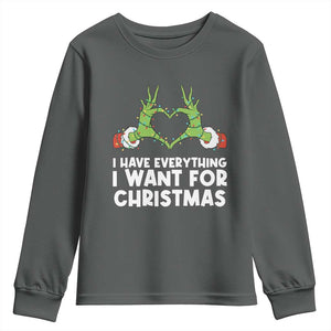 Funny Elf Hand Christmas Youth Sweatshirt I Have Everything I Want For Christmas TS14 Dark Heather Print Your Wear