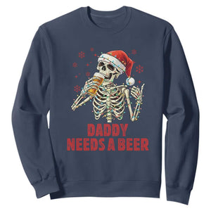 Funny Skeleton Beer Christmas Sweatshirt Daddy Needs A Beer TS14 Navy Print Your Wear