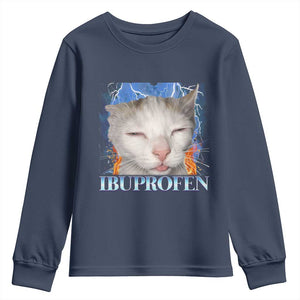 Funny Cat Meme Youth Sweatshirt Ibuprofen Silly Kitten TS14 Navy Print Your Wear