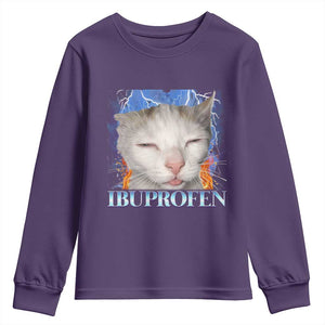 Funny Cat Meme Youth Sweatshirt Ibuprofen Silly Kitten TS14 Purple Print Your Wear