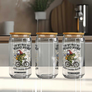 Funny Frog Meme Glass Can On My Way to Hoard Books and Cause Chaos TS14 Print Your Wear