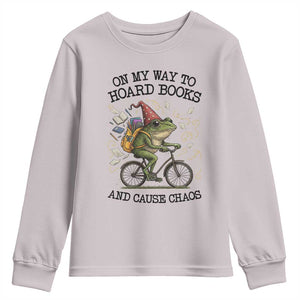 Funny Frog Meme Youth Sweatshirt On My Way to Hoard Books and Cause Chaos TS14 Ice Gray Print Your Wear