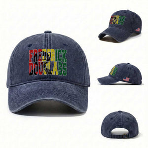 Frederick Douglass Washed Cotton Baseball Cap Pan African Flag Black History Month TS14 Washed Cap Universal Fit Navy Print Your Wear