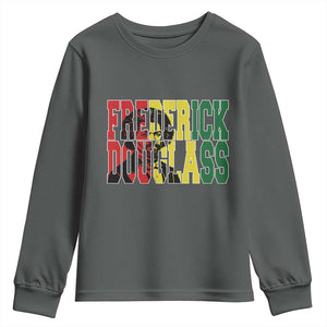 Frederick Douglass Youth Sweatshirt Pan African Flag Black History Month TS14 Dark Heather Print Your Wear