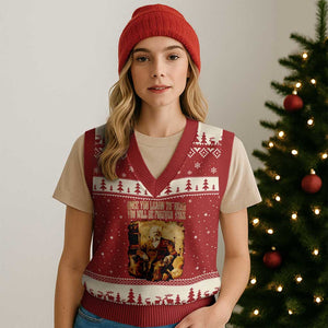 Frederick Douglass Quote V-Neck Knit Sweater Vest Once You Learn to Read TS14 Red Beige Print Your Wear