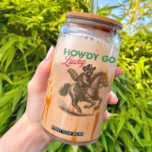 Howdy Go Lucky Glass Can Cowboy Raccoon St Patrick's Day TS14 White Print Your Wear