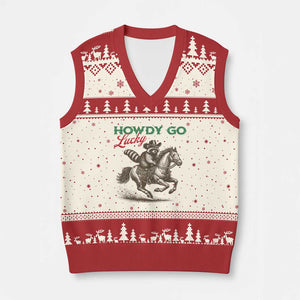 Howdy Go Lucky V-Neck Knit Sweater Vest Cowboy Raccoon St Patrick's Day TS14 Beige Red Print Your Wear