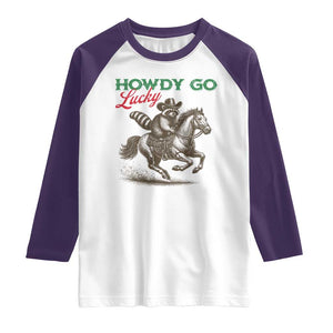 Howdy Go Lucky Raglan Shirt Cowboy Raccoon St Patrick's Day TS14 White Purple Print Your Wear