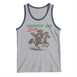 Howdy Go Lucky Tank Top Cowboy Raccoon St Patrick's Day TS14 Athletic Heather Navy Print Your Wear