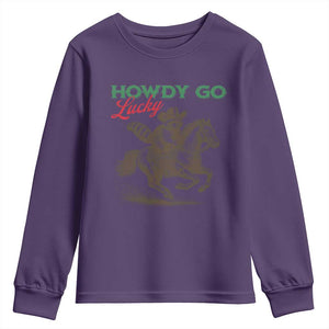 Howdy Go Lucky Youth Sweatshirt Cowboy Raccoon St Patrick's Day TS14 Purple Print Your Wear