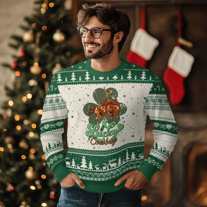 Lucky Cowboy Western Ugly Christmas Sweater Funny St Patrick's Day TS14 Beige Green Print Your Wear