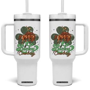 Lucky Cowboy Western Tumbler With Handle Funny St Patrick's Day TS14 One Size: 40 oz White Print Your Wear