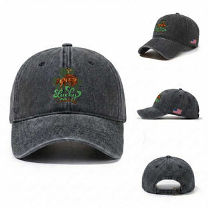 Lucky Cowboy Western Washed Cotton Baseball Cap Funny St Patrick's Day TS14 Washed Cap Universal Fit Dark Gray Print Your Wear