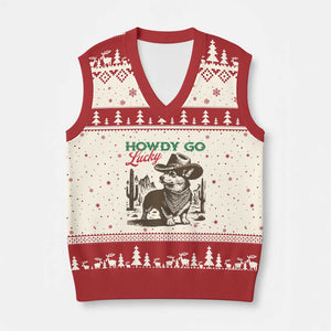 Howdy Go Lucky V-Neck Knit Sweater Vest Funny Corgi St Patrick's Day TS14 Beige Red Print Your Wear