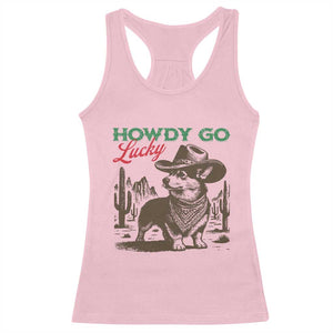 Howdy Go Lucky Racerback Tank Top Funny Corgi St Patrick's Day TS14 Light Pink Print Your Wear