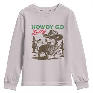 Howdy Go Lucky Youth Sweatshirt Funny Corgi St Patrick's Day TS14 Ice Gray Print Your Wear