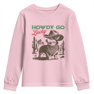 Howdy Go Lucky Youth Sweatshirt Funny Corgi St Patrick's Day TS14 Light Pink Print Your Wear