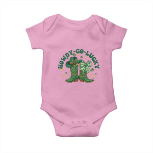 Howdy Go Lucky Baby Onesie Green Cowboy Boots St Patrick's Day TS14 Light Pink Print Your Wear