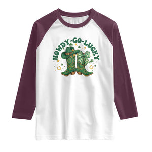Howdy Go Lucky Raglan Shirt Green Cowboy Boots St Patrick's Day TS14 White Maroon Print Your Wear