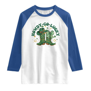 Howdy Go Lucky Raglan Shirt Green Cowboy Boots St Patrick's Day TS14 White Royal Print Your Wear